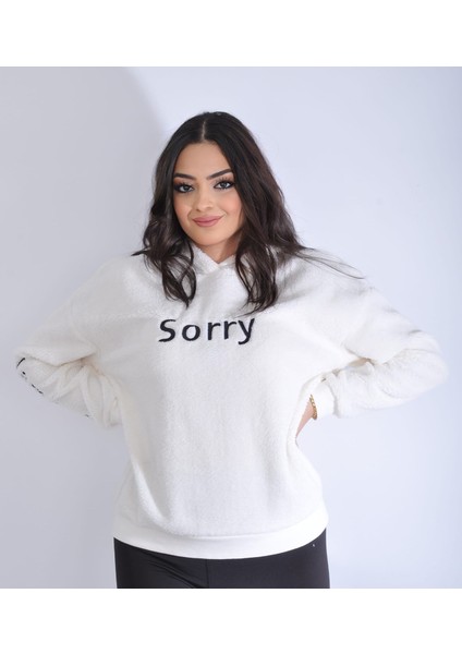 Kadın Peluş Sweatshirt Kapüşonlu