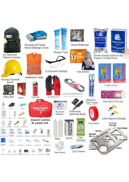 Deprem Çantası 208 Parça 84 Çeşit Tam Kapsamlı 4 Kişilik Aile Deprem Çantası fiyatları