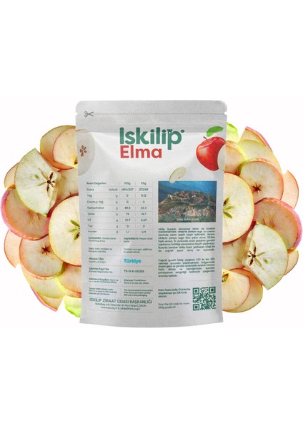Iskilip Dondurularak Kurutulmuş Elma - Elma Kuru Meyve Cipsi - Frezee Dried Apple- 18 gr