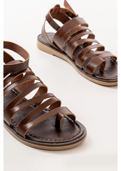 205-041 Koyu Kahve Ortopedik Deri Kadın Sandalet fırsatları