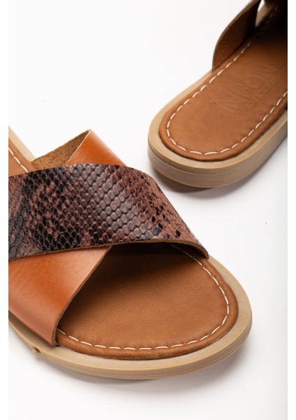 169-076 Taba Ortopedik Deri Çapraz Bantlı Kadın Terlik fiyatları