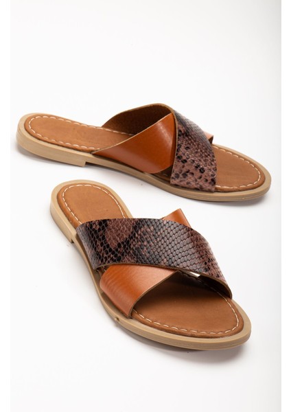 169-076 Taba Ortopedik Deri Çapraz Bantlı Kadın Terlik fırsatları