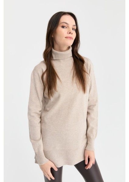 Kadın Tam Balıkçı Yaka Dikişsiz Kazak 23391 B.melanj