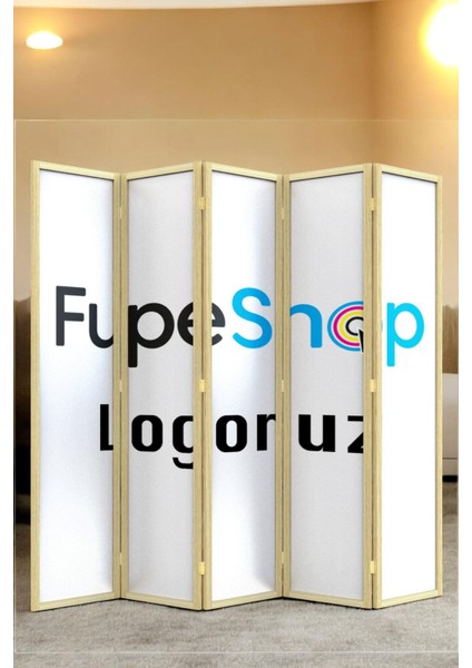 Doğal Ahşap Kişiye Özel Tek Taraf Baskılı 5 Kanat Paravan Seperatör Oda Bölme