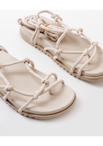 1001-1001 Bej Bilekten Bağcıklı Kadın Sandalet fırsatları