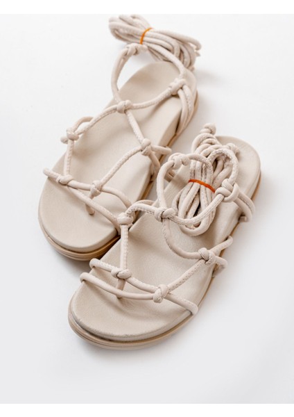 1001-1001 Bej Bilekten Bağcıklı Kadın Sandalet indirimleri