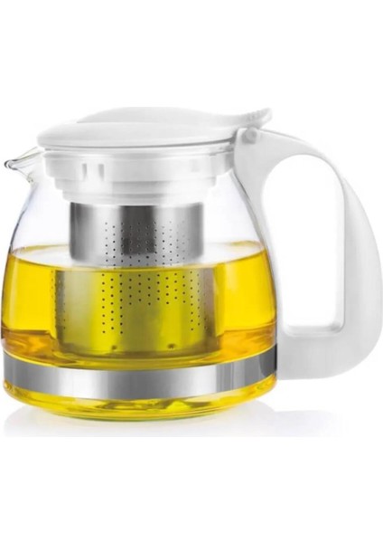 Renkli Süzgeçli Cam Demlik 700 ml - Beyaz