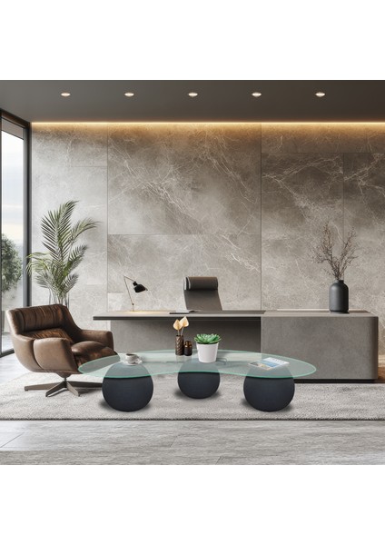 Cam Orta Sehpa | 3 Toplu Cam Sehpa | Polisitiren Ayaklı | Saydam Cam | 75 cm x 120 cm x 27 cm