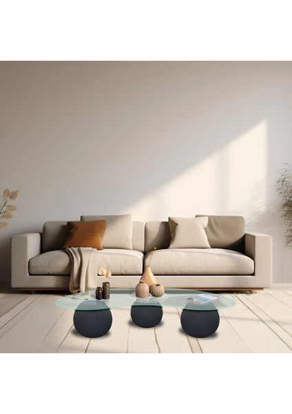 Cam Orta Sehpa | 3 Toplu Cam Sehpa | Polisitiren Ayaklı | Saydam Cam | 75 cm x 120 cm x 27 cm fiyatları