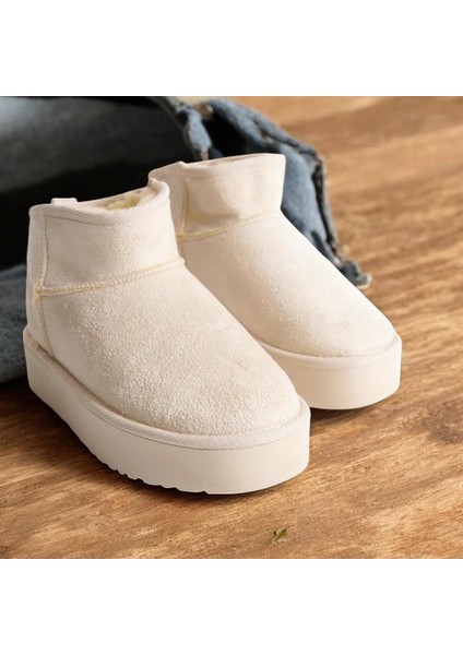 290A Günlük Kadın Bot Süet İçi Kürklü Yüksek Kalın Taban Kışlık Bot & Bootie Kalın Taban