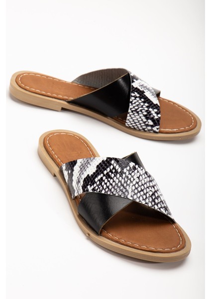 169-076 Siyah Ortopedik Deri Çapraz Bantlı Kadın Terlik fırsatları