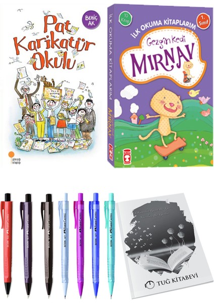 İlk Okuma Kitaplarım Gezgin Kedi Mırnav 10 Kitap ve Pat Karikatür Okulu 2li Set