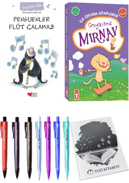 İlk Okuma Kitaplarım Gezgin Kedi Mırnav 10 Kitap ve Penguenler Flüt Çalamaz 2li Set