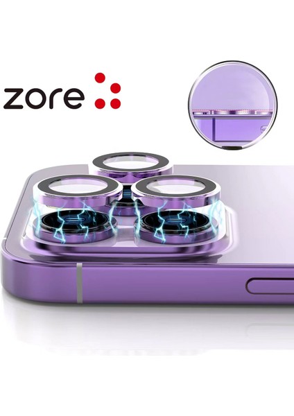 iPhone 14 Pro Max - Kamera Lens Koruyucu Safir Parmak İzi Bırakmayan Anti-Reflective Cl-12 - Derin Mor