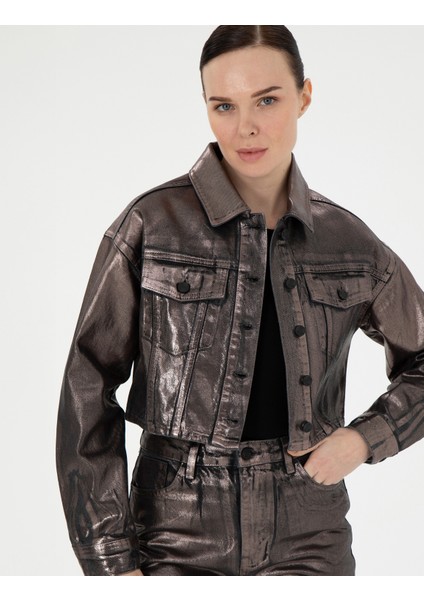 Kadın Antrasit Crop Top Jean Ceket 50291403-VR006 modelleri