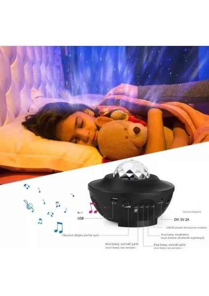 Bluetooth + USB Hoparlör Lazer Işıklı Sese Duyarlı Renkli Disko Parti Lambası