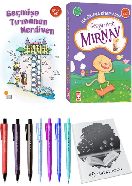 İlk Okuma Kitaplarım Gezgin Kedi Mırnav 10 Kitap ve Geçmişe Tırmanan Merdiven 2li Set