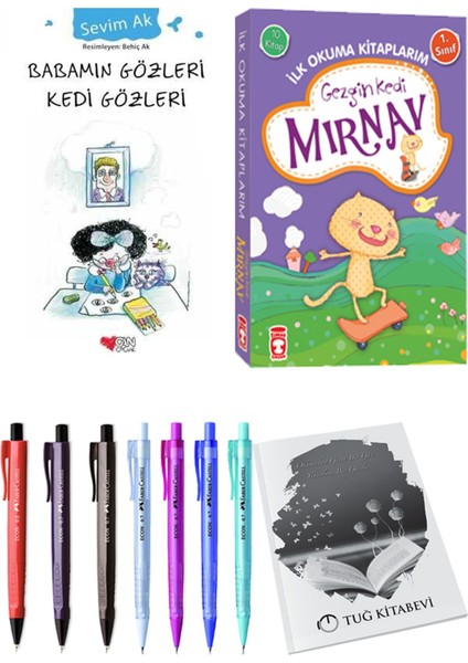 İlk Okuma Kitaplarım Gezgin Kedi Mırnav 10 Kitap ve Babamın Gözleri Kedi Gözleri 2li Set