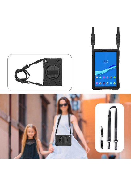 Noktaks - Lenovo Tab M10+ Plus 10.61.inç TB-X606F-X606X-128F-125F - Kılıf Ip Askılı El Tutmalı Defender Kılıf - Siyah