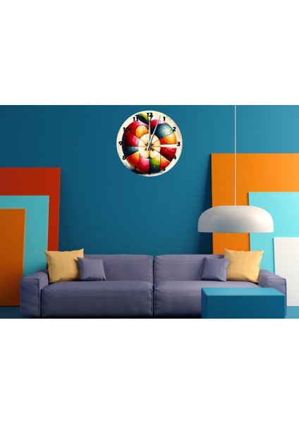 Renkli Elma Dilimleri 30 x 30 cm Akrilik Dekoratif Modern Duvar Saati