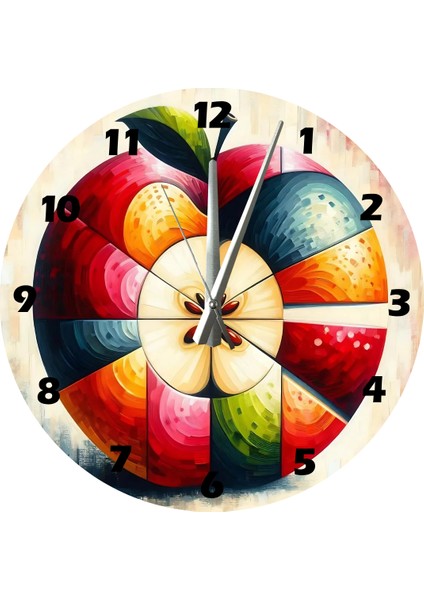 Renkli Elma Dilimleri 30 x 30 cm Akrilik Dekoratif Modern Duvar Saati fiyatları