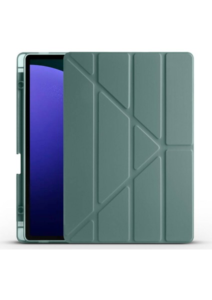 Noktaks - Galaxy Tab S10+ Plus 12.4.inç SM-X820 - Kılıf Kalem Bölmeli Standlı Tri Folding Kılıf - Koyu Yeşil