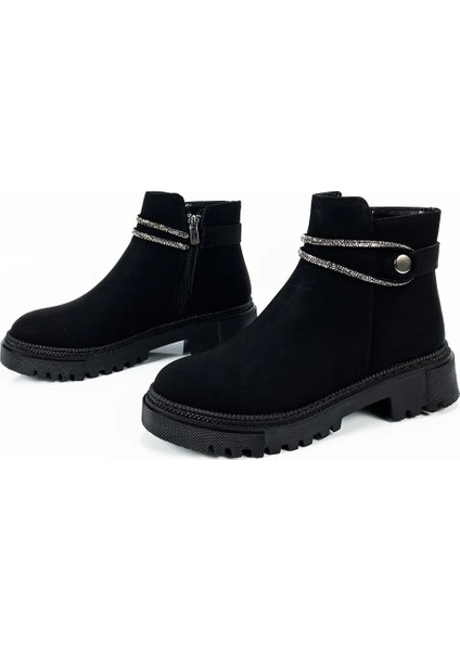 Kadın Siyah Su Geçirmez Taş Detaylı İçi Sıcak Astar Fermuarlı Bot fiyatları