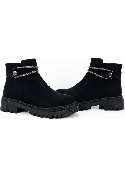 Kadın Siyah Su Geçirmez Taş Detaylı İçi Sıcak Astar Fermuarlı Bot indirimleri