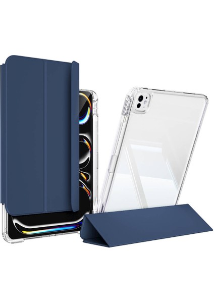 Noktaks - iPad Pro 13 M4 2024 A2925-A2926-A3007 - Kılıf Magnetik Ayrılan Airbagli Sliding Kılıf - Lacivert