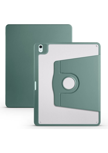 Noktaks - iPad Air 13 M2 2024 A2898-A2899-A2900 - Kılıf Kalem Bölmeli Dönen Termik Standlı Kılıf - Koyu Yeşil