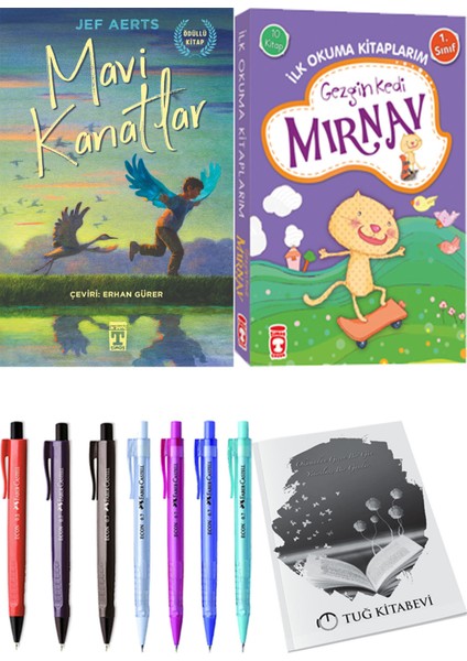 İlk Okuma Kitaplarım Gezgin Kedi Mırnav 10 Kitap ve Mavi Kanatlar 2li Set