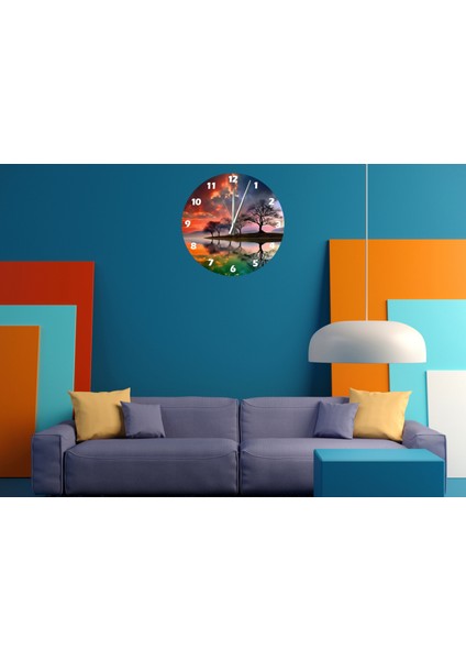 Ağaç ve Su 30 x 30 cm Akrilik Dekoratif Modern Duvar Saati