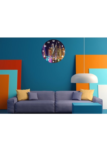 Işıldayan Kuleler 30 x 30 cm Akrilik Dekoratif Modern Duvar Saati