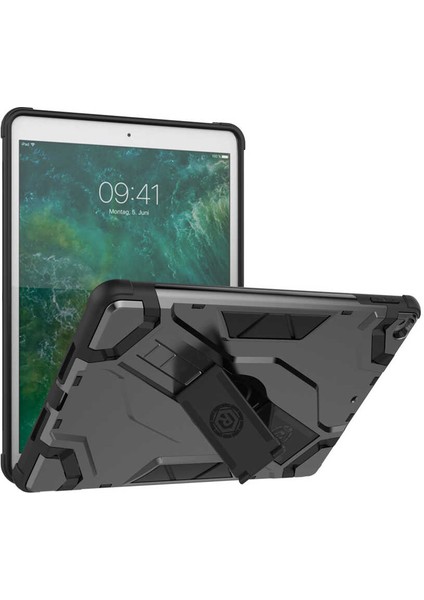 Noktaks - iPad 6.nesil 9.7.inç 2018 A1893-A1954 - Kılıf Koruyucu El Tutmalı Defens Tablet Kılıf - Siyah-Gri