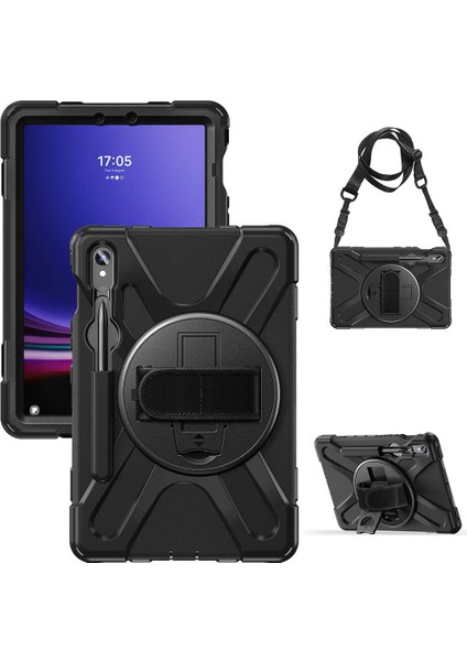 Noktaks - Galaxy Tab S9 Fe 10.9.inç SM-X510 - Kılıf Ip Askılı El Tutmalı Defender Kılıf - Siyah