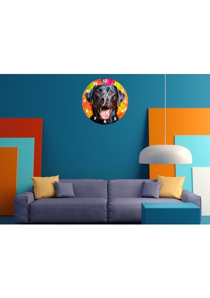 Siyah Labrador 30 x 30 cm Akrilik Dekoratif Modern Duvar Saati