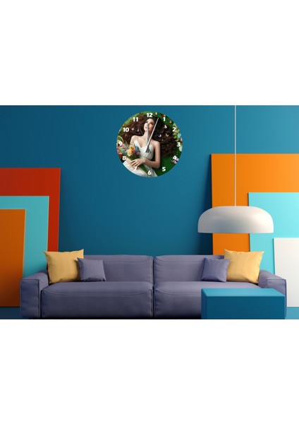 Çiçekler ve Gökyüzü 30 x 30 cm Akrilik Dekoratif Modern Duvar Saati