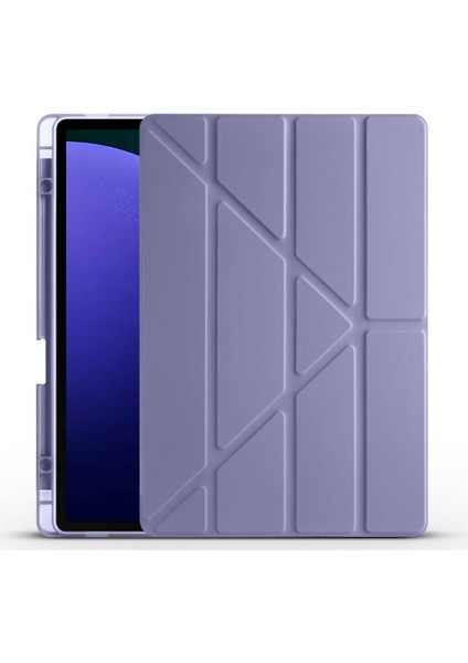 Noktaks - Galaxy Tab S10+ Plus 12.4.inç SM-X820 - Kılıf Kalem Bölmeli Standlı Tri Folding Kılıf - Mor