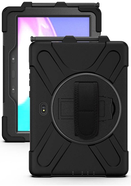 Noktaks - Galaxy Tab Active Pro 10.1inç SM-T540 - Kılıf Ip Askılı El Tutmalı Defender Kılıf - Siyah