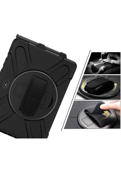 Noktaks - Galaxy Tab Active Pro 10.1inç SM-T540 - Kılıf Ip Askılı El Tutmalı Defender Kılıf - Siyah