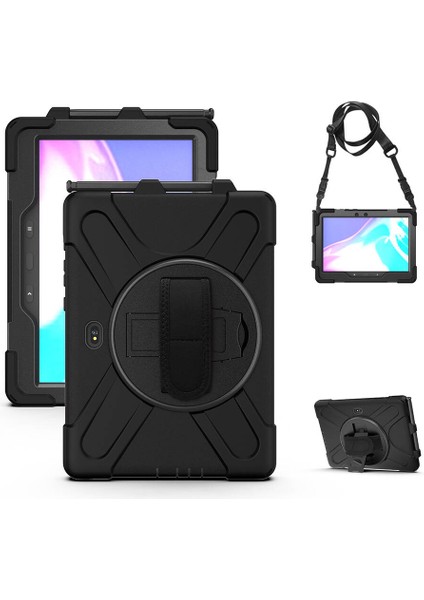 Noktaks - Galaxy Tab Active Pro 10.1inç SM-T540 - Kılıf Ip Askılı El Tutmalı Defender Kılıf - Siyah