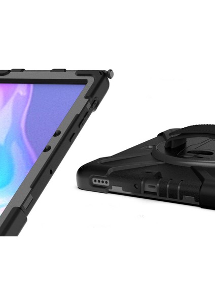Noktaks - Galaxy Tab Active Pro 10.1inç SM-T540 - Kılıf Ip Askılı El Tutmalı Defender Kılıf - Siyah