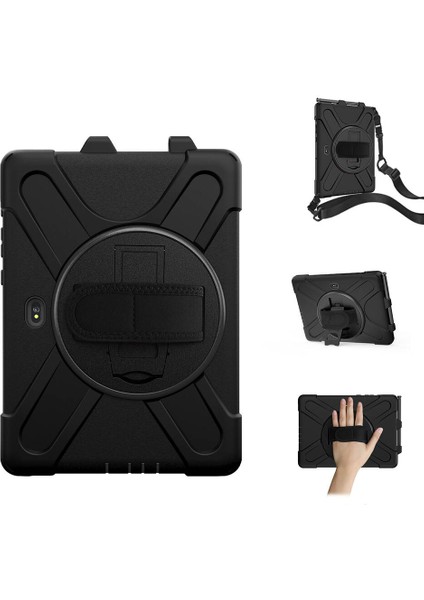 Noktaks - Galaxy Tab Active Pro 10.1inç SM-T540 - Kılıf Ip Askılı El Tutmalı Defender Kılıf - Siyah