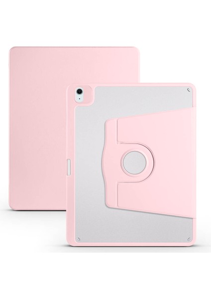 Noktaks - iPad Air 13 M2 2024 A2898-A2899-A2900 - Kılıf Kalem Bölmeli Dönen Termik Standlı Kılıf - Pembe