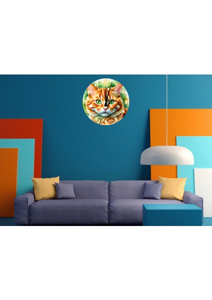 Sevimli Kedi 30 x 30 cm Akrilik Dekoratif Modern Duvar Saati