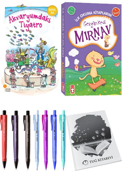 İlk Okuma Kitaplarım Gezgin Kedi Mırnav 10 Kitap ve Akvaryumdaki Tiyatro 2li Set