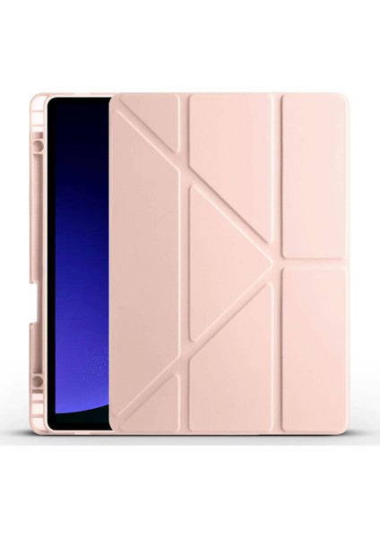 Noktaks - Galaxy Tab S9 Fe 10.9.inç SM-X510 - Kılıf Kalem Bölmeli Standlı Tri Folding Kılıf - Rose Gold