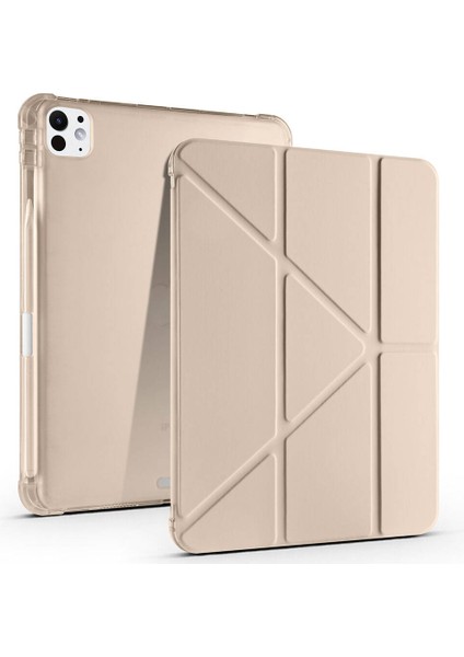 Noktaks - iPad Pro 11 M4 2024 A2836-A2837-A3006 - Kılıf Kalem Bölmeli Standlı Tri Folding Kılıf - Gold