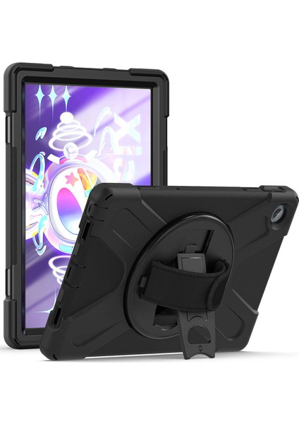 Noktaks - Lenovo Tab M10+ Plus 10.61.inç TB-X606F-X606X-128F-125F - Kılıf Ip Askılı El Tutmalı Defender Kılıf - Siyah