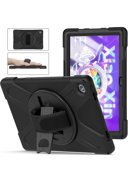 Noktaks - Lenovo Tab M10+ Plus 10.61.inç TB-X606F-X606X-128F-125F - Kılıf Ip Askılı El Tutmalı Defender Kılıf - Siyah